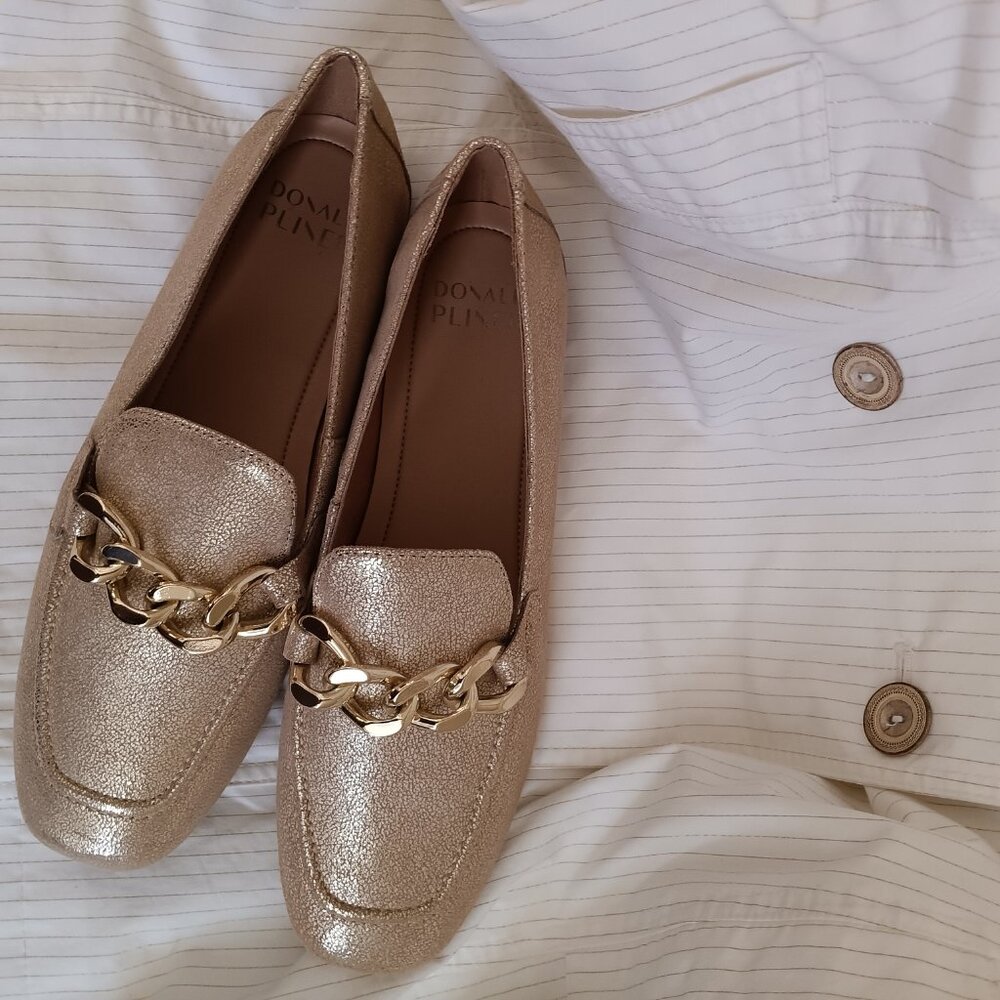 Donald J. Pliner Metallic Gold Chain Loafers - Picture 8 of 9